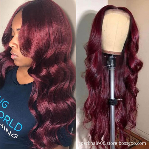 Brazilian Cuticle Aligned Raw Virgin Hair Lace Front Wigs Pre plucked Burgundy Red Colored Human Hair Hd Lace Wig Hair Vendor